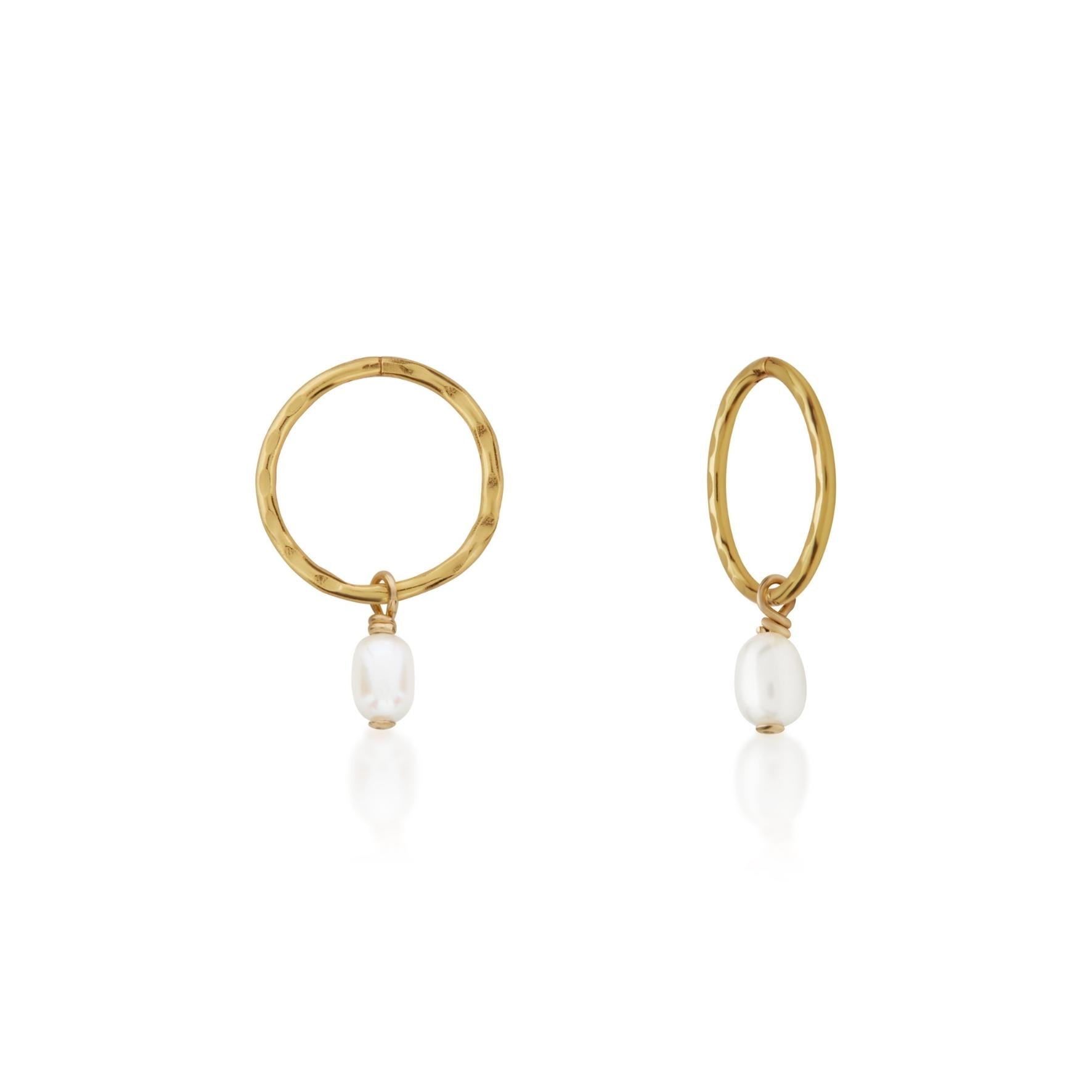 Gold Half Hoop with Pearl Dots and Pearl Drop Earrings