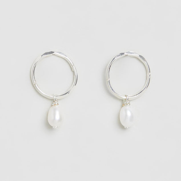 Mini Pearl Hoops - Silver